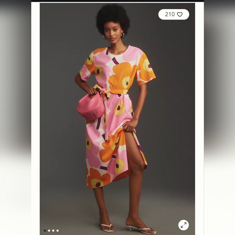 NWT Marimekko Kemut Unikko Poplin Midi Dress Size 34
